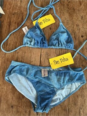 “Vintage Y2K Pan Dulce Denim Print Bikini Set NWT Deadstock Swimwear”